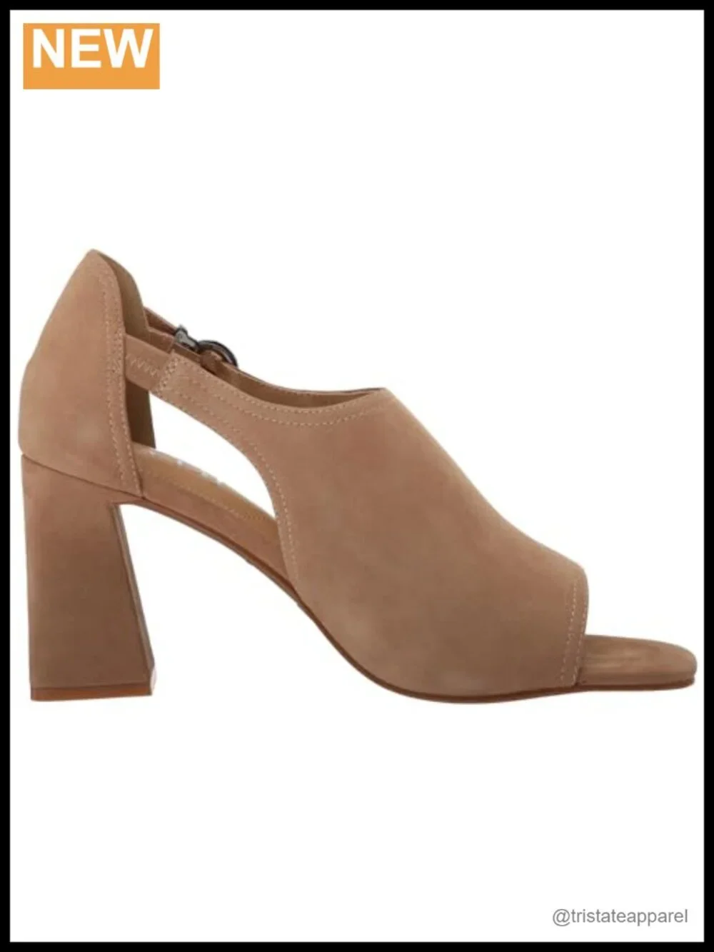 Suede Cutout Block Heel Open Toe Shootie Square Toe Buckle